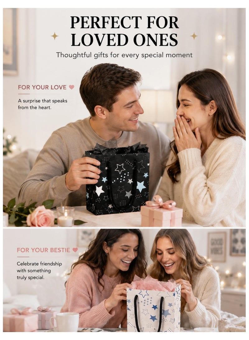 Luxury Star Pattern Gift Bag Set for Jewelry Gifts, Small Presents & Party Favors - Elegant Paper Gift Bags for Birthday Wedding Anniversary Valentine Packaging( 4PCS) - Image 5