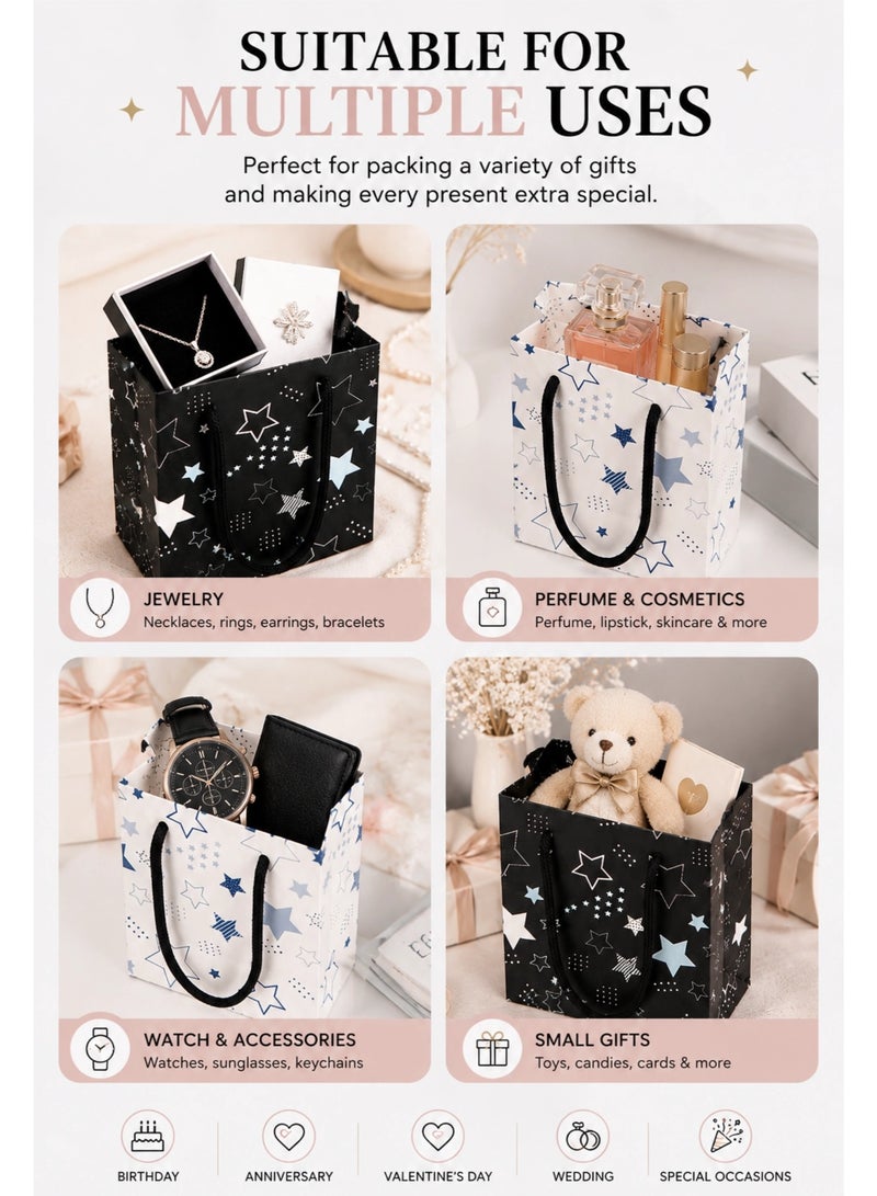 Luxury Star Pattern Gift Bag Set for Jewelry Gifts, Small Presents & Party Favors - Elegant Paper Gift Bags for Birthday Wedding Anniversary Valentine Packaging( 4PCS) - Image 3