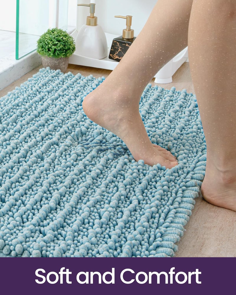 DEXI Bathroom Rug 16x24, Super Soft Thick Chenille Absorbent Bath Mat, Non Slip Machine Washable Fluffy Shag Bathmat for Tub, Shower Floor, Light Blue - Image 5