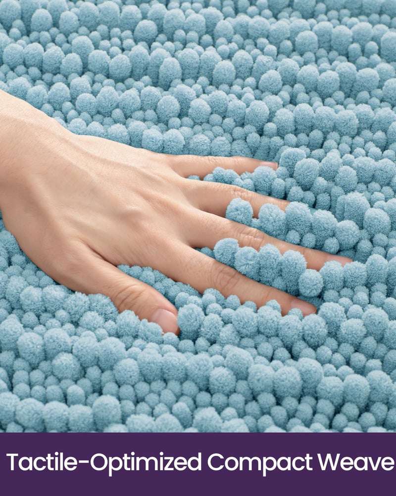 DEXI Bathroom Rug 16x24, Super Soft Thick Chenille Absorbent Bath Mat, Non Slip Machine Washable Fluffy Shag Bathmat for Tub, Shower Floor, Light Blue - Image 3