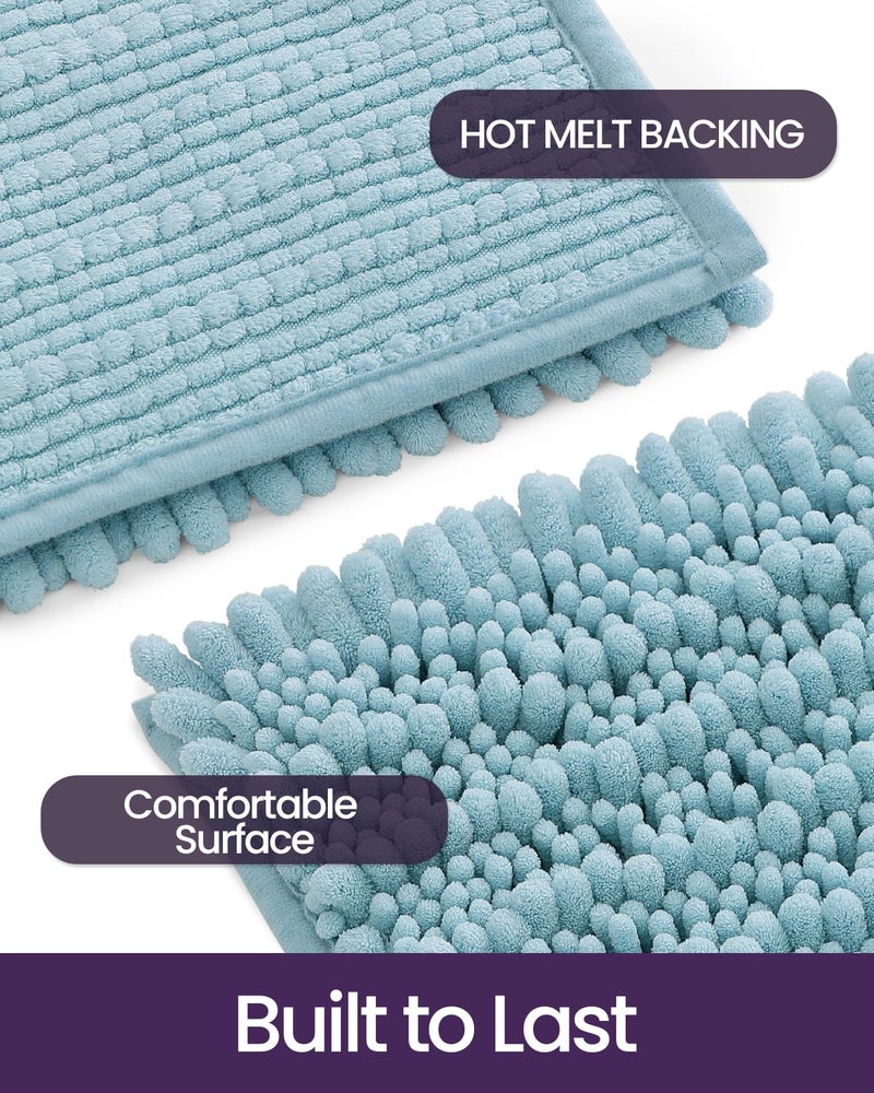 DEXI Bathroom Rug 16x24, Super Soft Thick Chenille Absorbent Bath Mat, Non Slip Machine Washable Fluffy Shag Bathmat for Tub, Shower Floor, Light Blue - Image 4
