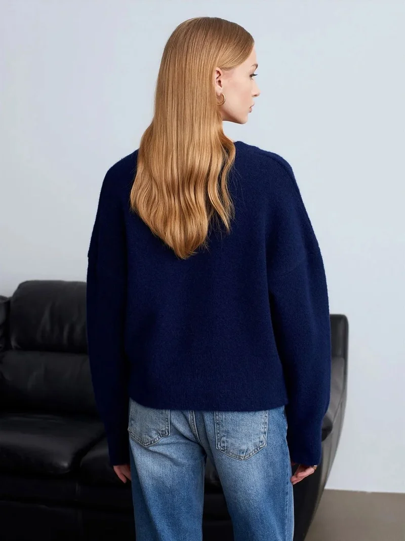 ديلفين DILVIN Women's V-neck Ribbed Knit Sweater