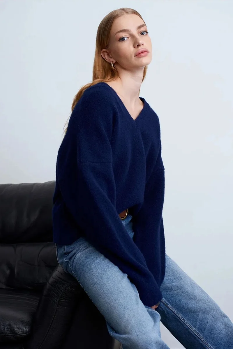 DILVIN Women's V-neck Ribbed Knit Sweater