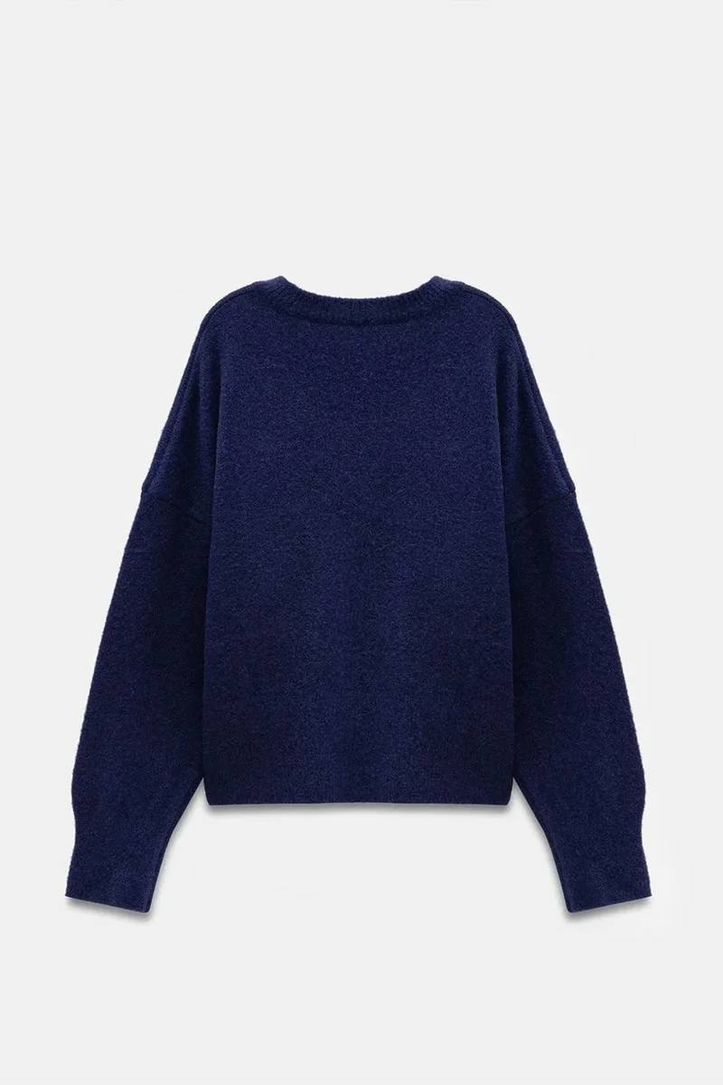 Dilvin Navy Blue DILVIN Women's V-neck Ribbed Knit Sweater for Women | Best Price UAE