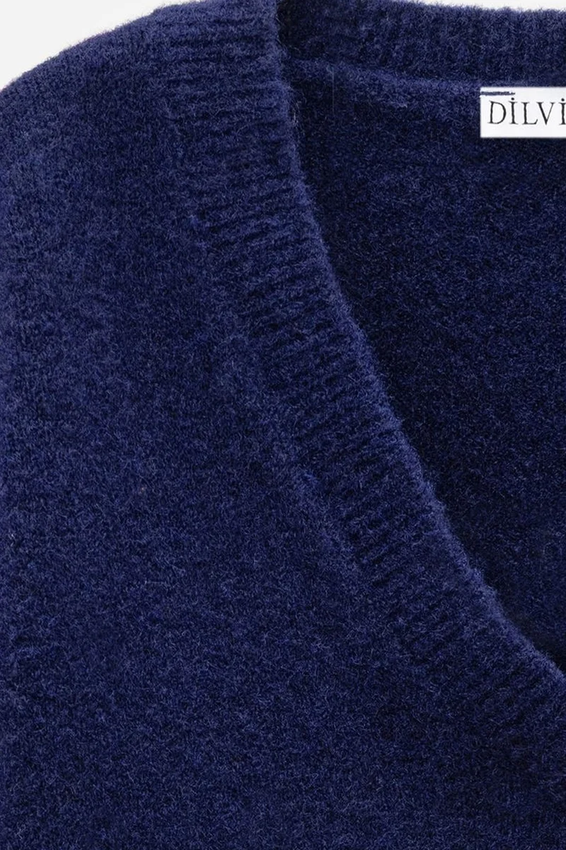 Dilvin Navy Blue DILVIN Women's V-neck Ribbed Knit Sweater for Women | Best Price UAE
