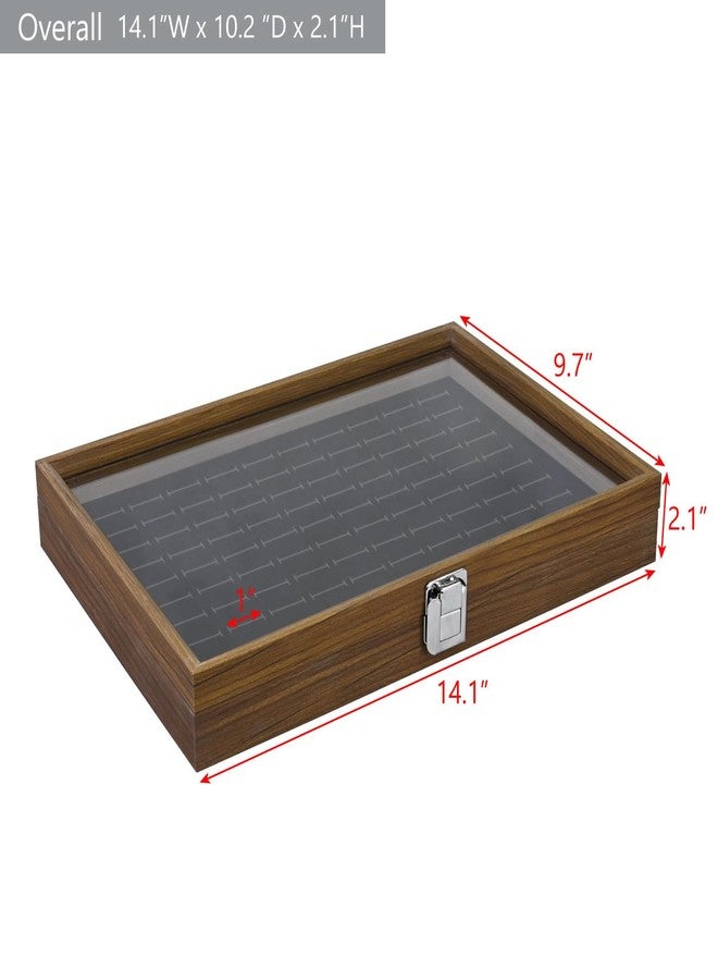 MOOCA Ring Box Jewelry Display Tray, Display Case Accessories Storage Box with Tempered Glass Hinge Lid, Black Lined Jewelry Tray for Rings, Walnut/Black Color, 14.1W x 10.2D x 2.1H in - Image 2