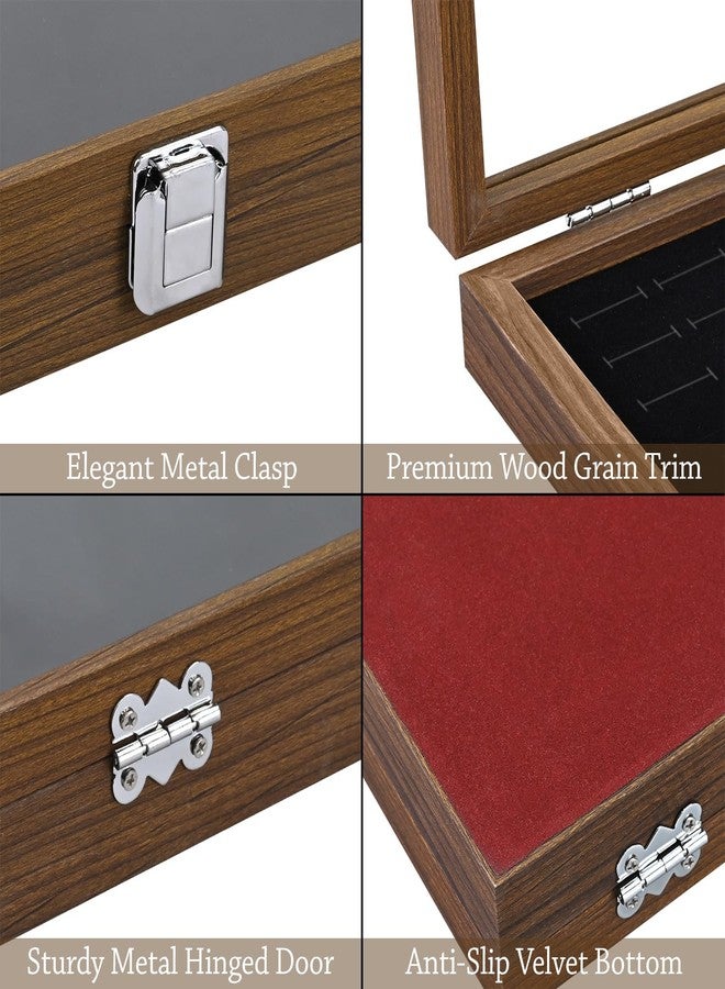 MOOCA Ring Box Jewelry Display Tray, Display Case Accessories Storage Box with Tempered Glass Hinge Lid, Black Lined Jewelry Tray for Rings, Walnut/Black Color, 14.1W x 10.2D x 2.1H in - Image 5