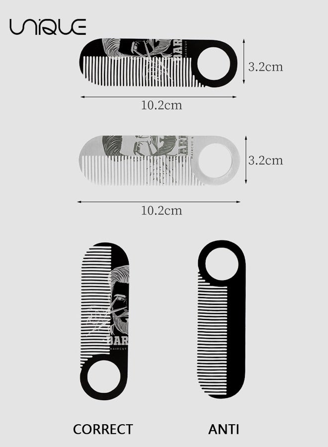 يونيك 2 قطعة مشط تصفيف اللحية للرجال - مشط لحية محمول للرجال - مشط لحية من الفولاذ المقاوم للصدأ - للحية والشارب والشعر - للسفر والاستخدام اليومي - أسود / فضي - Image 2
