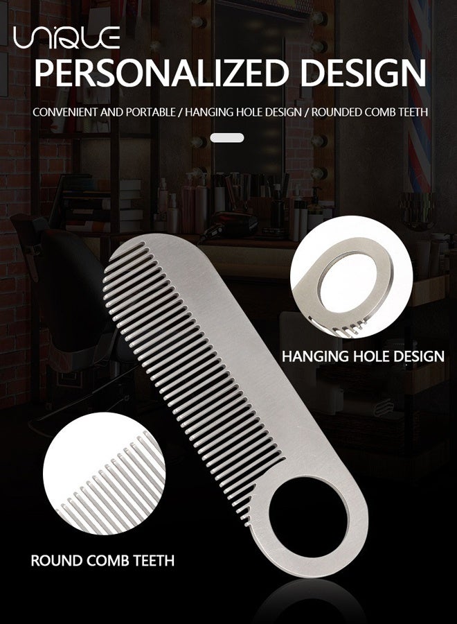 يونيك 2 قطعة مشط تصفيف اللحية للرجال - مشط لحية محمول للرجال - مشط لحية من الفولاذ المقاوم للصدأ - للحية والشارب والشعر - للسفر والاستخدام اليومي - أسود / فضي - Image 4