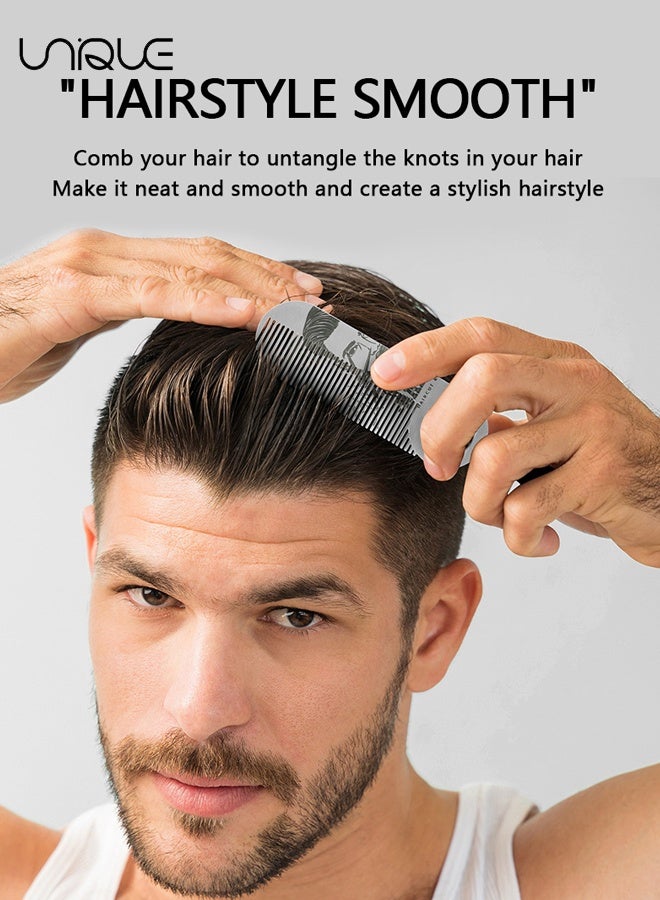 يونيك 2 قطعة مشط تصفيف اللحية للرجال - مشط لحية محمول للرجال - مشط لحية من الفولاذ المقاوم للصدأ - للحية والشارب والشعر - للسفر والاستخدام اليومي - أسود / فضي - Image 5