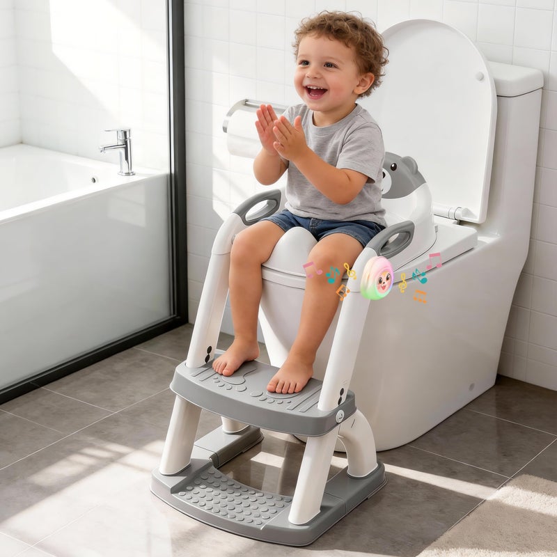 SKYROKU Potty Training Seat ï¼ŒSKYROKU Potty Training Toilet with Step Stool Ladder, for Kids Boys Girls Toddlers - Comfortable Safe Potty Seat with Anti-Slip Pads Ladder (8899Music-Black) - Image 4