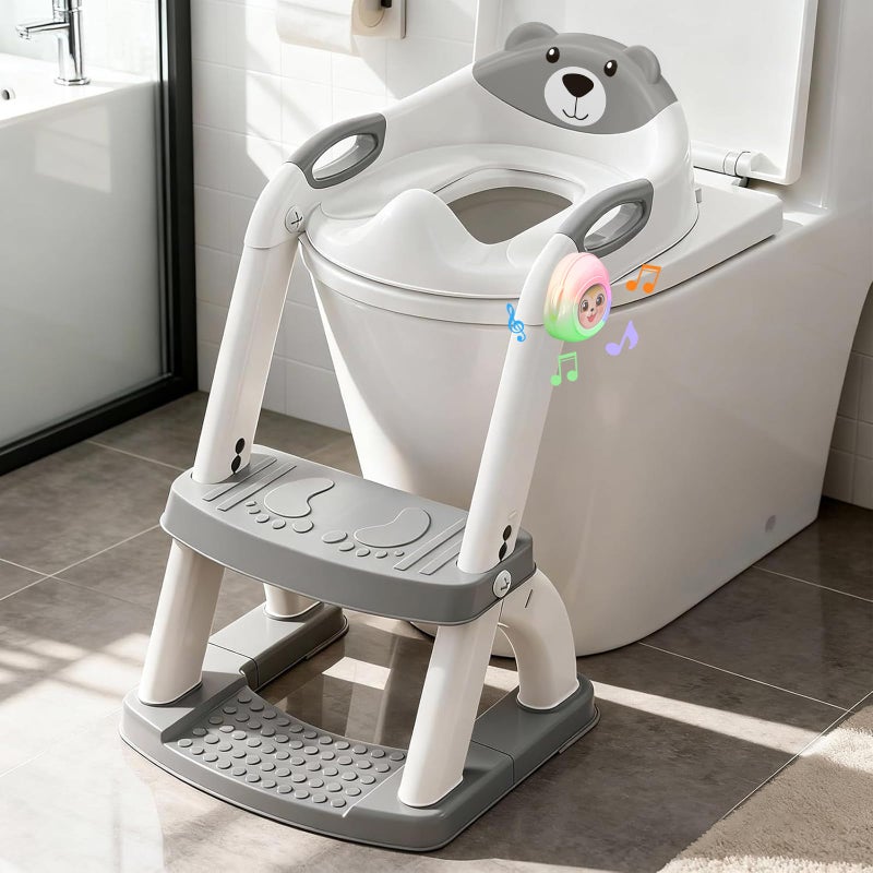 SKYROKU Potty Training Seat ï¼ŒSKYROKU Potty Training Toilet with Step Stool Ladder, for Kids Boys Girls Toddlers - Comfortable Safe Potty Seat with Anti-Slip Pads Ladder (8899Music-Black) - Image 1