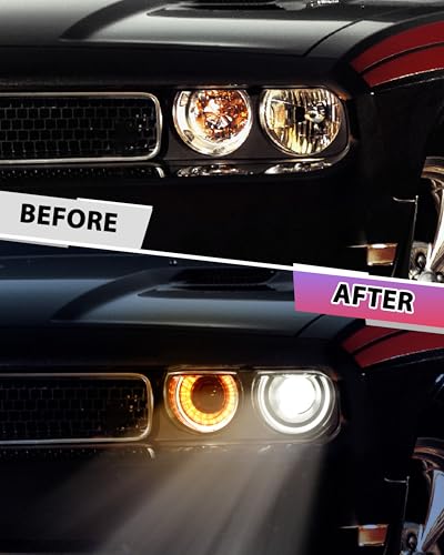 POKIAUTO LED Headlights for Dodge Challenger 2008-2014 Accessories, Full LED Projector Head Lamp with Halo White DRL HI/LO Beam Amber Turn Signal, Plug-and-play, Bulbs Included, 2PCS - Image 2
