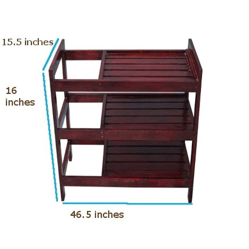 VM DECOR Sheesham Wooden Shoe Racks for Home Rosewood Shoes Stand Multipurpose Book Shelf Cloth Organizer Wooden Rack 3 Layer Shoe Rack 72 x 70 x 40 cm - Image 2