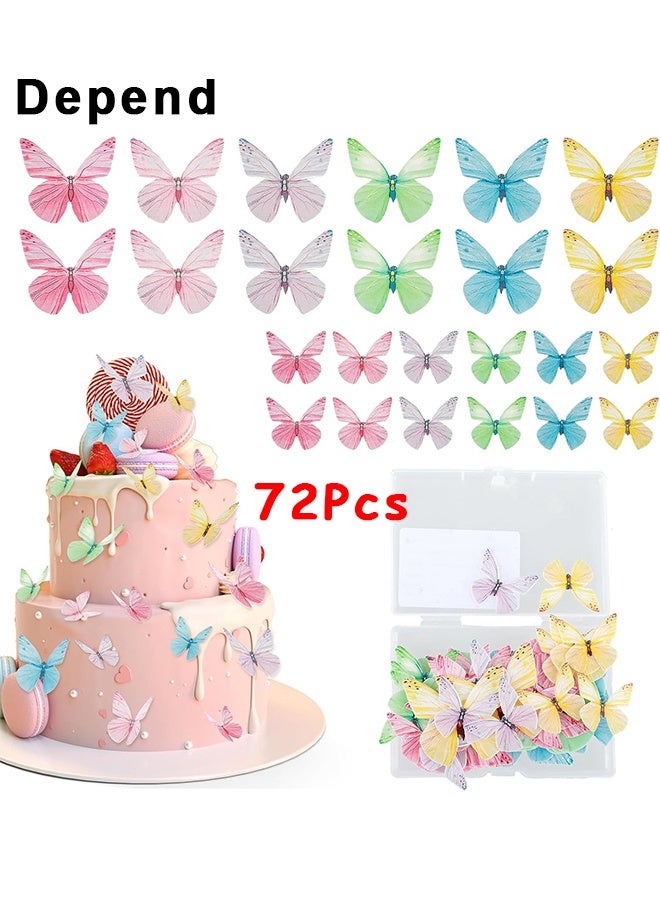 Depend 72Pcs Edible Butterfly Cake Decorations Colorful Vivid Butterfly Cake Topper Wafer Paper Butterflies, Versatile Cake Decorations, Cupcake Toppers For Wedding Anniversary Baby Shower Birthday Party Decorating (Mix Color) - Image 1