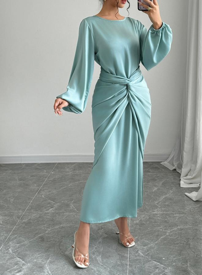 Take Two Solid Twist Waist Long Sleeve Midi Dress - Image 4