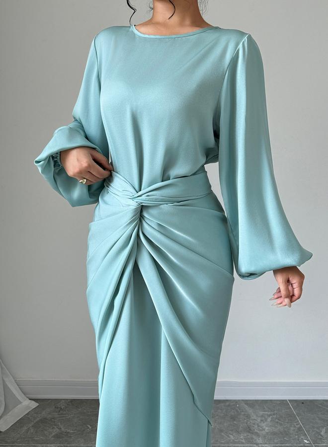 Take Two Solid Twist Waist Long Sleeve Midi Dress - Image 2