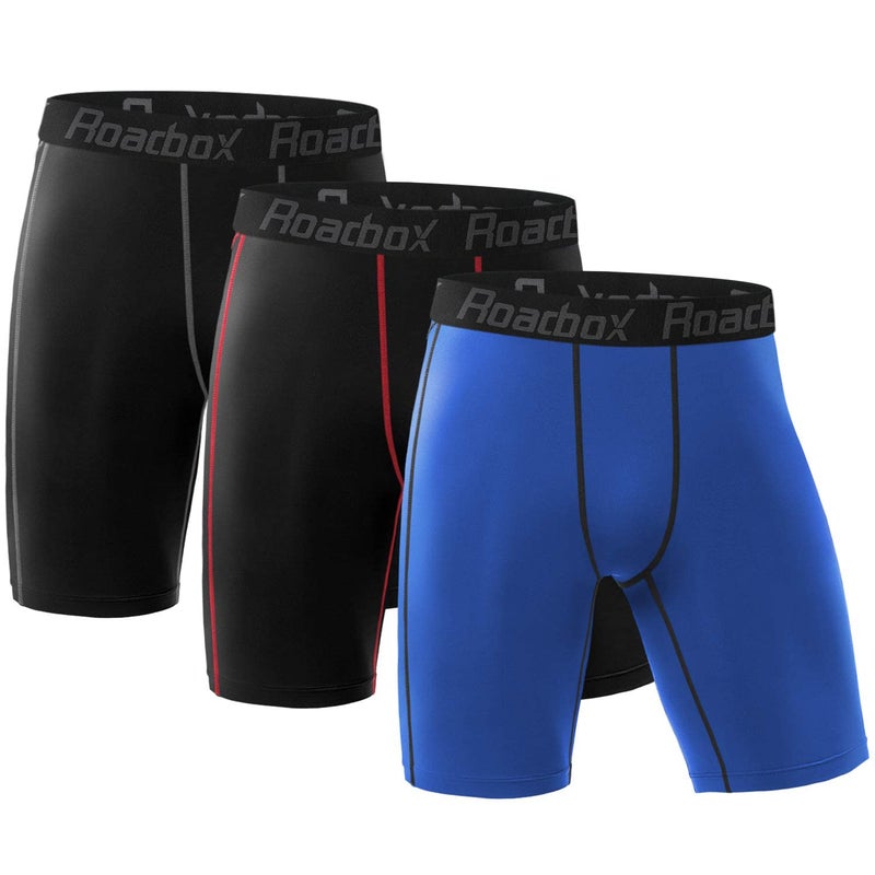 Roadbox Compression Shorts for Men 3 Pack Cool Dry Athletic Workout Underwear Running Gym Spandex Baselayer Boxer Briefs - Image 1