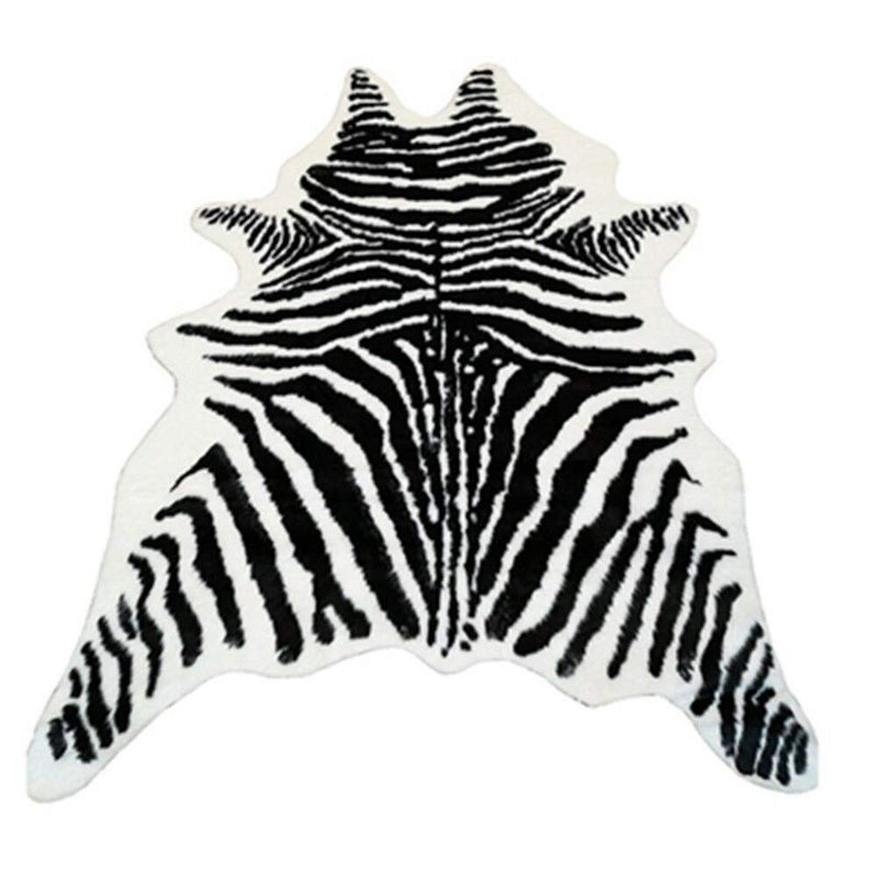 Zebra Print Rug Faux Animal Cowhide Skin Area Rug Leather Carpet Mat Large Size for Home Office Livingroom 79x56