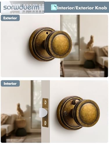 SORWDUERM 2 Pack Antique Brass Bronze Door Knob Interior Privacy Door Knobs with Lock Door Handle Bedroom and Bathroom Zinc Alloy - Image 5