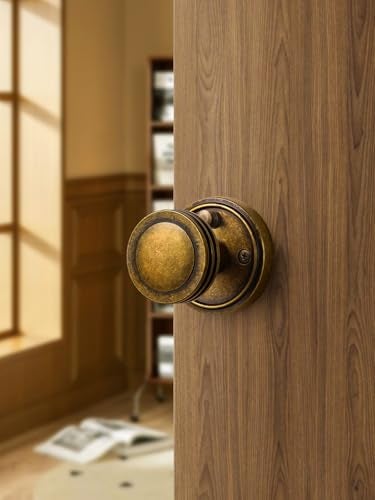SORWDUERM 2 Pack Antique Brass Bronze Door Knob Interior Privacy Door Knobs with Lock Door Handle Bedroom and Bathroom Zinc Alloy - Image 3