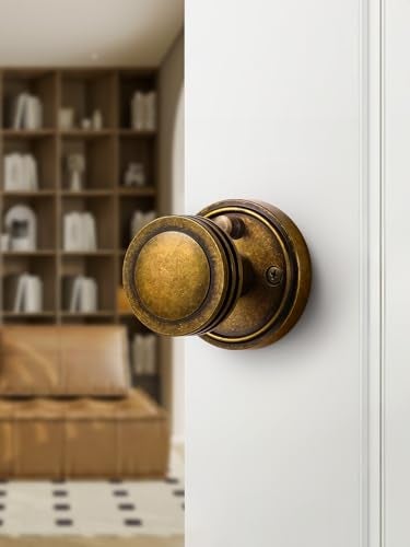 SORWDUERM 2 Pack Antique Brass Bronze Door Knob Interior Privacy Door Knobs with Lock Door Handle Bedroom and Bathroom Zinc Alloy - Image 4