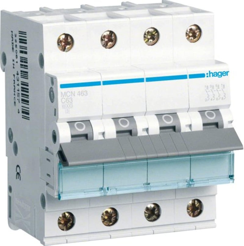 Hager Miniature Circuit Breaker 63A 4P (MCN463 / MU463A) – MCB, Made in EU