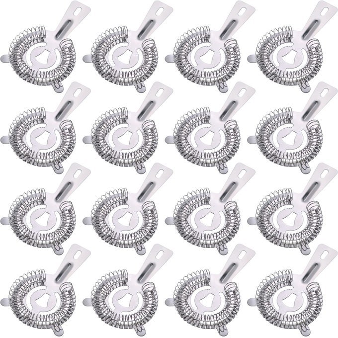 16 PCS BAR BARTENDER STRAINER STAINLESS STEEL DRINK COCKTAIL STRAINERS SILVER SHAKER ICE BAR SHELF OR BARTENDERS MIXOLOGISTS DRINKING WATER FILTERING