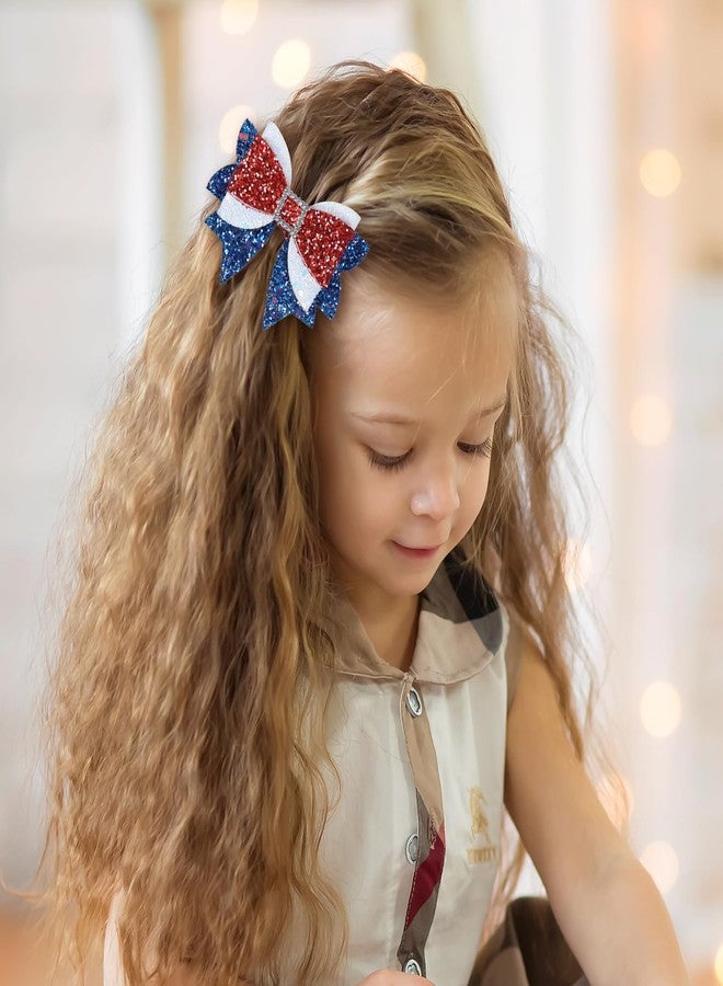 ميروكش مشابك شعر على شكل فيونكات وطنية للبنات، مزينة بترتر لامع باللون الأحمر والأبيض والأزرق، مثالية للاحتفال بيوم الاستقلال الأمريكي. تُضفي لمسة من البهجة على إطلالتك في حفلات عيد الاستقلال وحفلات الكريسماس. إكسسوار أنيق وهدية رائعة. طولها 3.5 بوصة. - Image 4