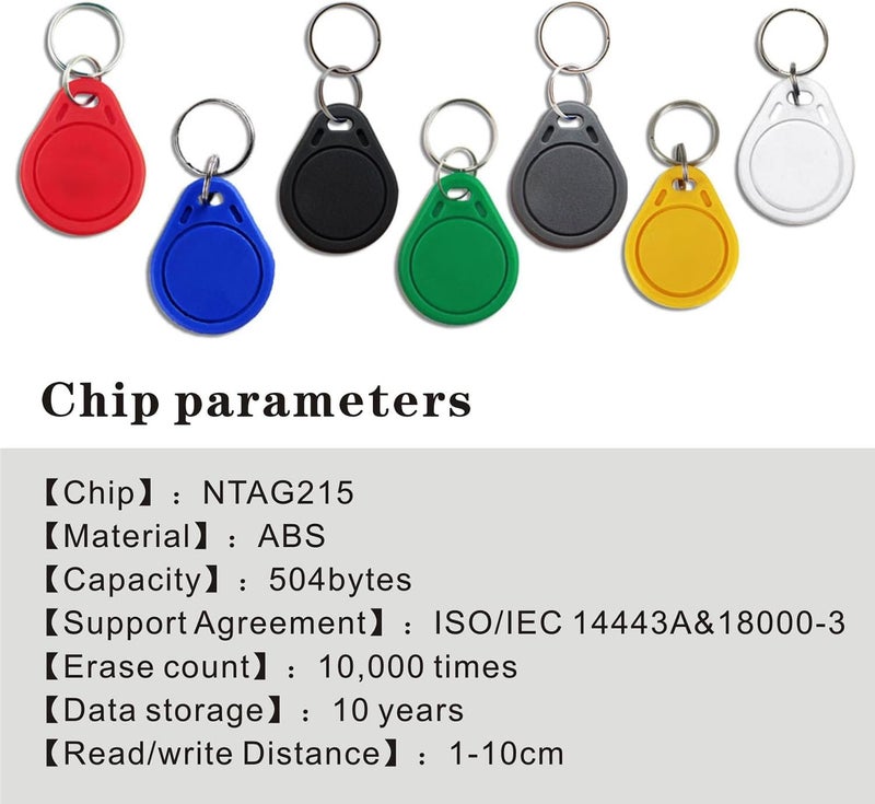 Timeskey NFC علامات TimesKey NFC Ntag215 NFC Keytags ملونة NFC fob قابلة لإعادة الكتابة NFC 215 Tag NFC بطاقة عمل قابلة للبرمجة NFC Tag 504 بايت ذاكرة، متوافقة مع Android و iPhone (7 قطع) - Image 3
