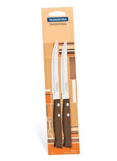 Since 1911,Made in Brazil- Tradicional 2 Pieces 5 Inches Steak Knife Set with Plain Edge Stainless Steel Blade and Natural Wood Handle