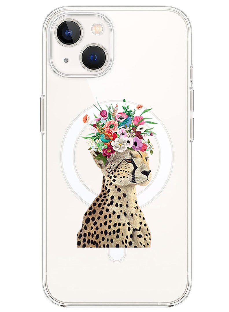 Theodor Magnetic Case for iPhone 14 6.1-inch Compatible with MagSafe Wireless Charging, Shockproof Phone Bumper Cover Cheetah Flower - Image 1
