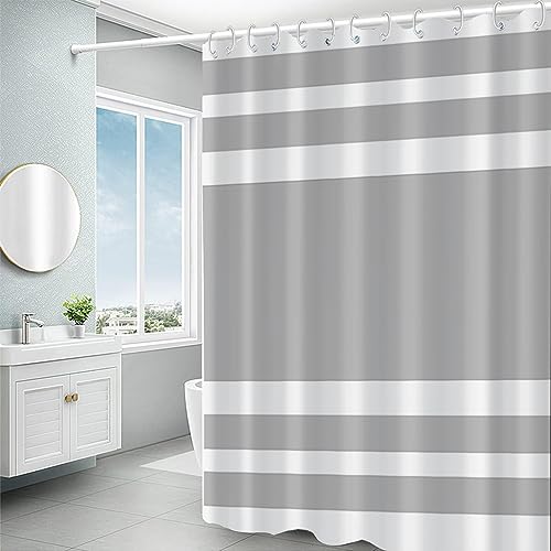 DORCEV 48x72inch Gray and White Stripes Shower Curtain Casual Style Relaxing Spa Horizontal Stripe Texture Design Modern Home Bath Curtain for Bathroom Bathtubs Decoration with Hooks - Image 5