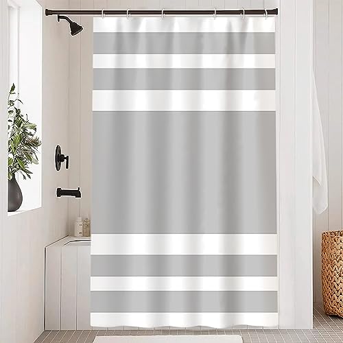 DORCEV 48x72inch Gray and White Stripes Shower Curtain Casual Style Relaxing Spa Horizontal Stripe Texture Design Modern Home Bath Curtain for Bathroom Bathtubs Decoration with Hooks - Image 2