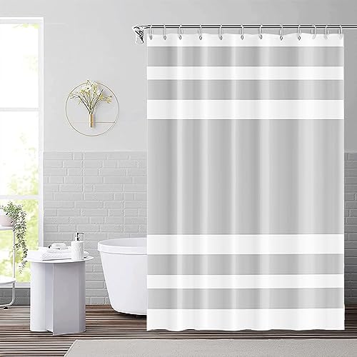 DORCEV 48x72inch Gray and White Stripes Shower Curtain Casual Style Relaxing Spa Horizontal Stripe Texture Design Modern Home Bath Curtain for Bathroom Bathtubs Decoration with Hooks - Image 4
