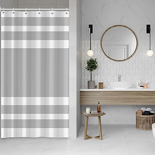 DORCEV 48x72inch Gray and White Stripes Shower Curtain Casual Style Relaxing Spa Horizontal Stripe Texture Design Modern Home Bath Curtain for Bathroom Bathtubs Decoration with Hooks - Image 1