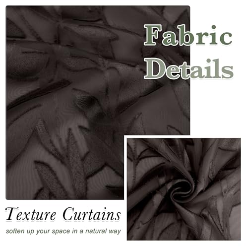 Lecloud Leia Sheer Chocolate Brown Window Curtains for Kitchen 14 Inch Length 2 PCS, Dual Rod Pockets Window Living Room Curtain Valance, Jacquard Clip Textured Leaf Short Bedroom Drapes, 38 W x 14 L - Image 5