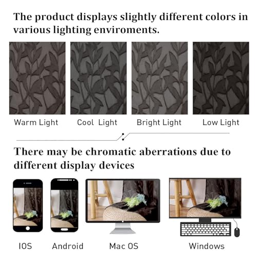 Lecloud Leia Sheer Chocolate Brown Window Curtains for Kitchen 14 Inch Length 2 PCS, Dual Rod Pockets Window Living Room Curtain Valance, Jacquard Clip Textured Leaf Short Bedroom Drapes, 38 W x 14 L - Image 4