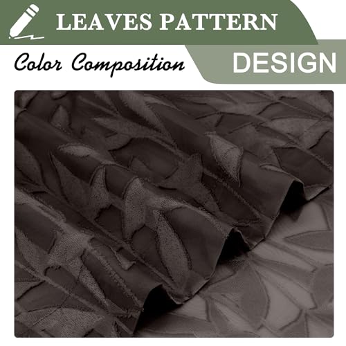 Lecloud Leia Sheer Chocolate Brown Window Curtains for Kitchen 14 Inch Length 2 PCS, Dual Rod Pockets Window Living Room Curtain Valance, Jacquard Clip Textured Leaf Short Bedroom Drapes, 38 W x 14 L - Image 3