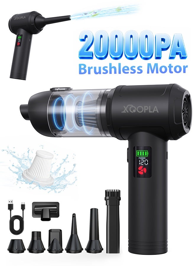 Xoopla Car Vacuum Cordless , Brushless Motor 20000PA Suction Power With 6000 mAh battery, Air Blower / Electric Duster ,One Touch Empty, Portable Mini Handheld Vacuum , 3 Suction Modes ,Portable Multi-Nozzles for Small Jobs, Car, Office Desk,Seat Sofa, Keyboards - Image 1