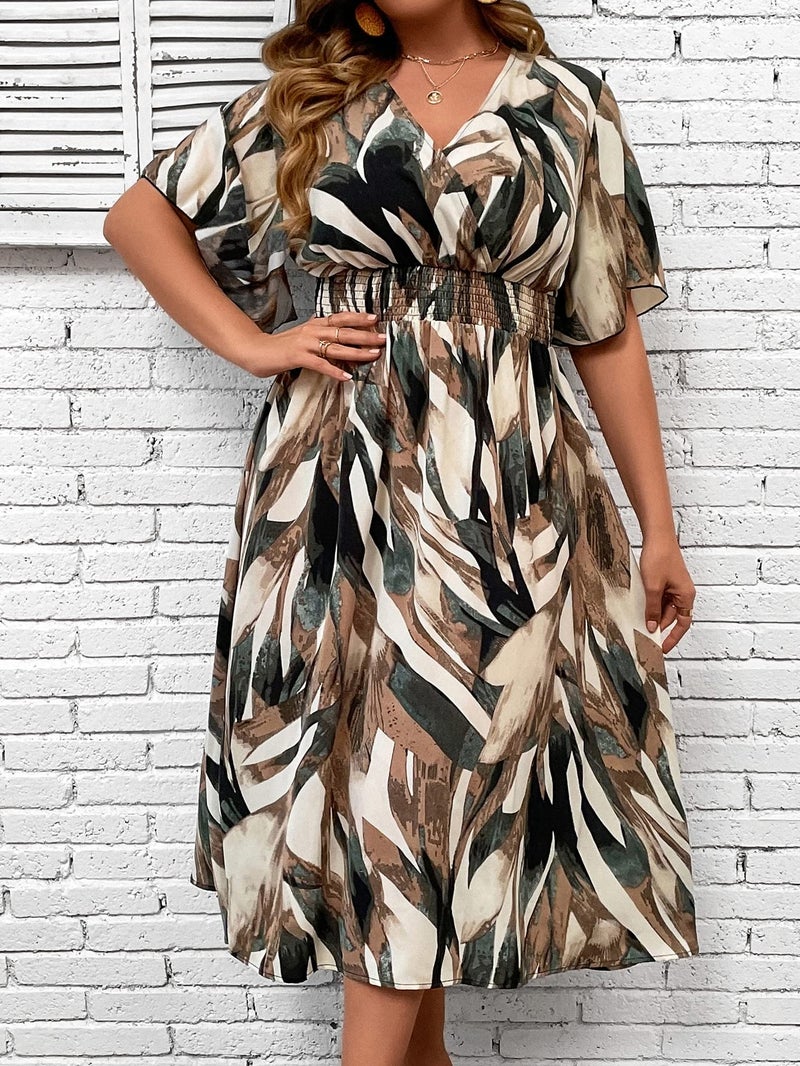Floerns Women's Plus Size Boho Hawaiian Tropical Dresses V Neck Short Sleeve Floral A Line Long Dress Vacation Beach Outfits Brown Multi 3X-Large Plus - Image 5