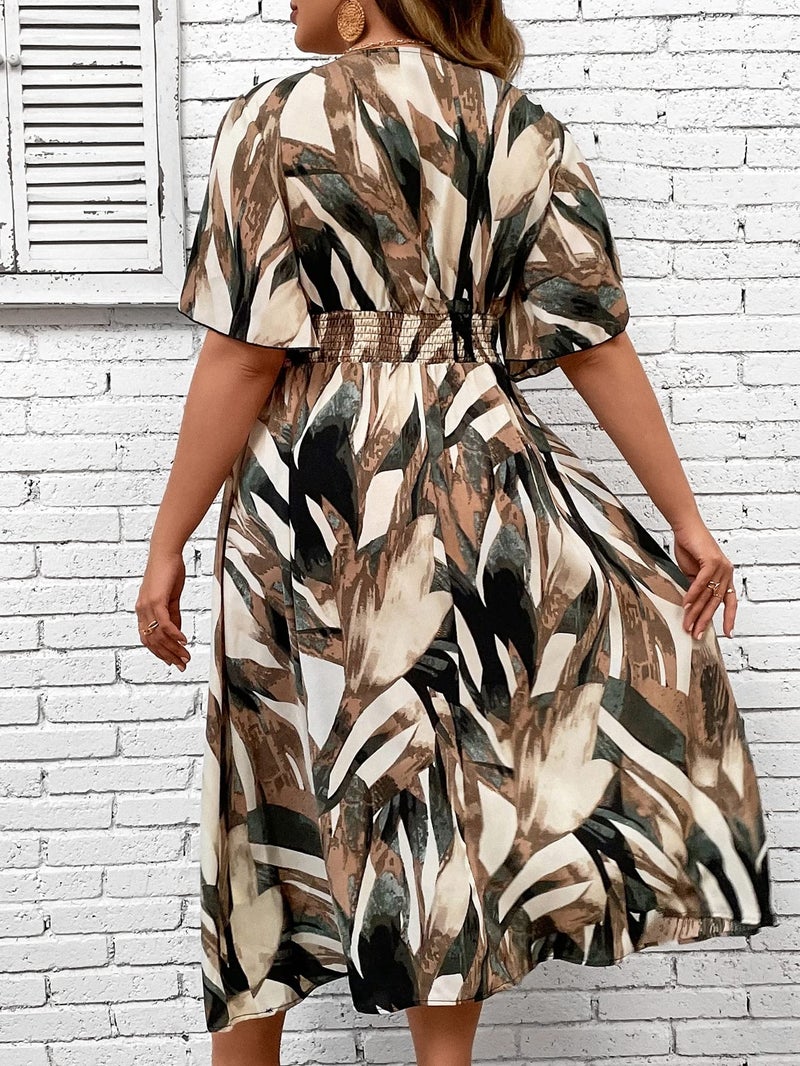 Floerns Women's Plus Size Boho Hawaiian Tropical Dresses V Neck Short Sleeve Floral A Line Long Dress Vacation Beach Outfits Brown Multi 3X-Large Plus - Image 2