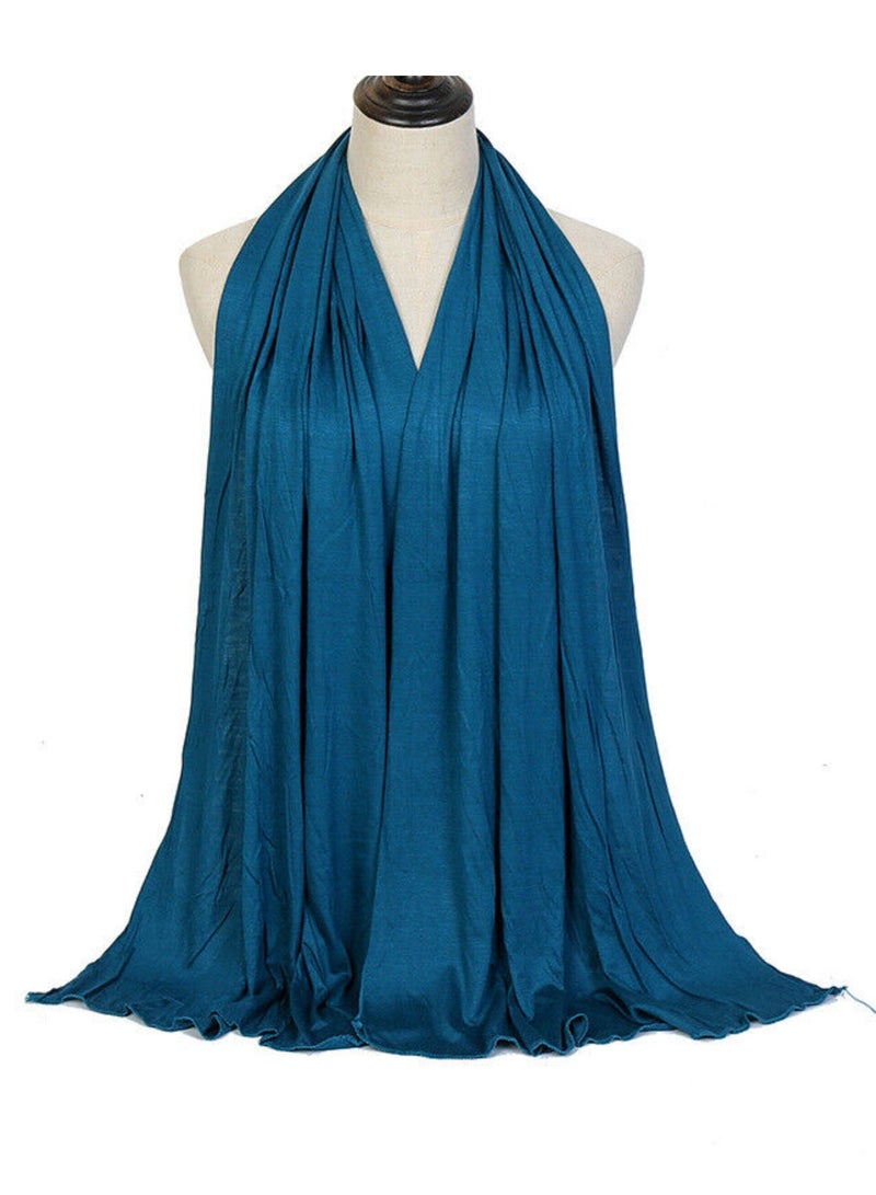 سكاي كشمير  وشاح شيلة حجاب جيرسي مطاطي ممتاز - أزرق مخضر - Image 3