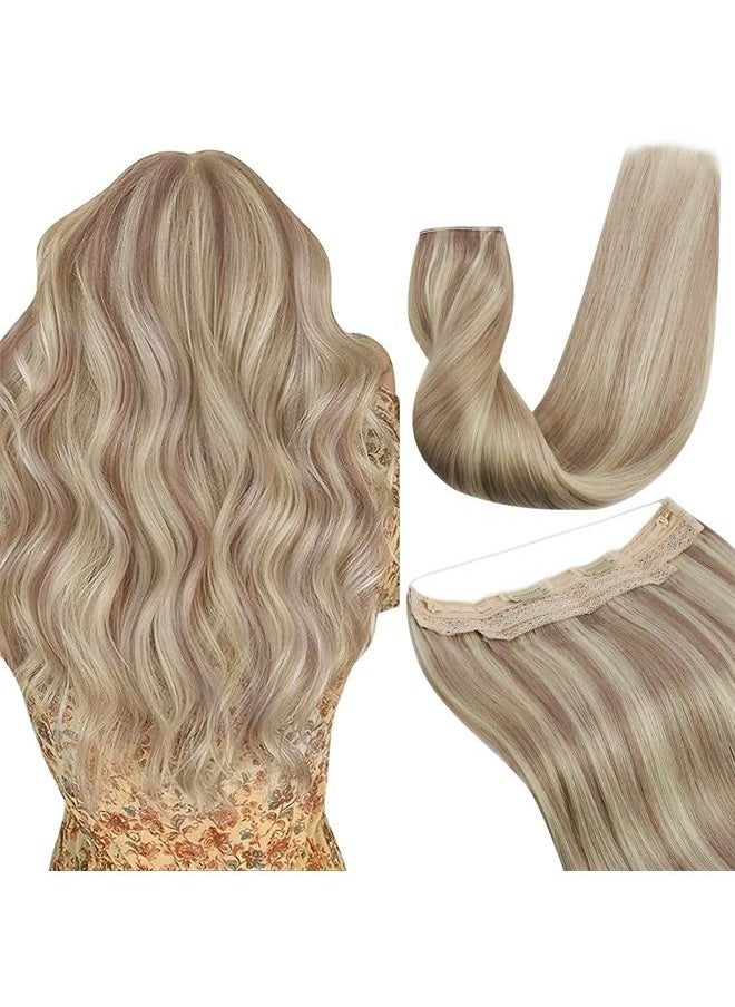 Sunny Hair - Sunny Wire Hair Extensions Blonde Highlights Invisible Wire Extensions Warm Ash Blonde Highlighted Bleach Blonde Hairpiece Straight Invisible Hair Extensions with Transparent Line 12inch 80g - Image 1