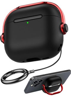 Engraved Protective Case For Airpods 4 Protective Case Shockproof Wireless Charging Protective Case With Safety Lock And Keychain Anti Fall Protective Case Black + Red