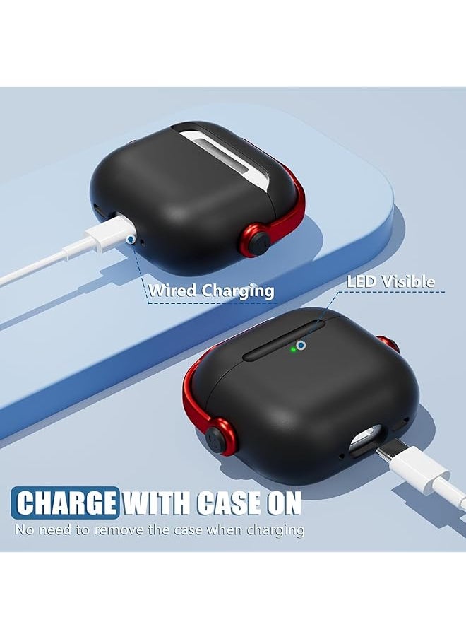 erorex - Engraved Protective Case For Airpods 4 Protective Case Shockproof Wireless Charging Protective Case With Safety Lock And Keychain Anti Fall Protective Case Black + Red - Image 1