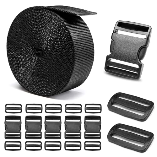 BEYOURD 2" Heavy-Duty Buckle & Straps Set: 6-Pack Side Release Plastic Buckles, 6 Yards of Thick Nylon Webbing, 12 Tri-Glide Slide Clips, No Sewing Required (2" Combo Set) - Image 1
