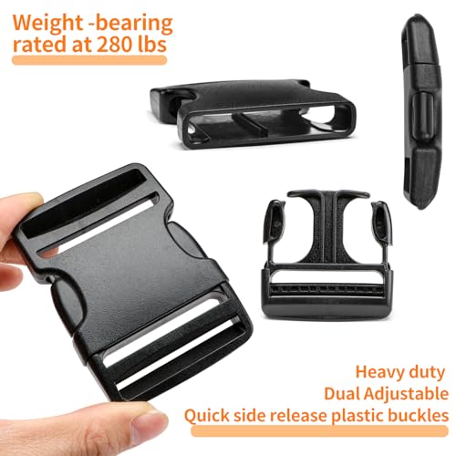 BEYOURD 2" Heavy-Duty Buckle & Straps Set: 6-Pack Side Release Plastic Buckles, 6 Yards of Thick Nylon Webbing, 12 Tri-Glide Slide Clips, No Sewing Required (2" Combo Set) - Image 4