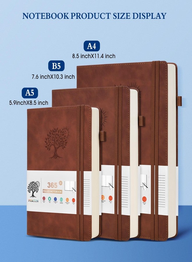 PERCUN A5 Lined Journal Notebook - 365 Page Leather Journals for Writing Women & Men，Hardcover Notebook with 100Gsm Thick Pages，Daily Diary for Travel, Work，School，Note Taking，College Ruled (5.9" x 8.5") - Image 2