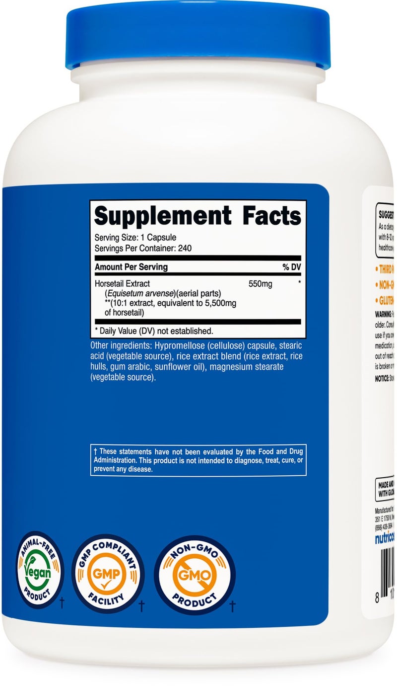 Nutricost Horsetail Extract 5,500mg Equivalent from 550mg of 10:1 Extract Per Serving, 240 Capsules for 240 Servings Per Bottle - GMO Free and Gluten Free, Vegan - Image 5
